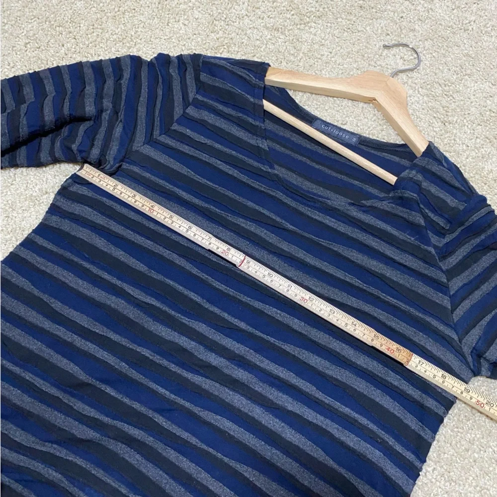 Cut Loose Lagenlook Stripe Textured Long Sleeve Crewneck Shirt Top Size Medium M